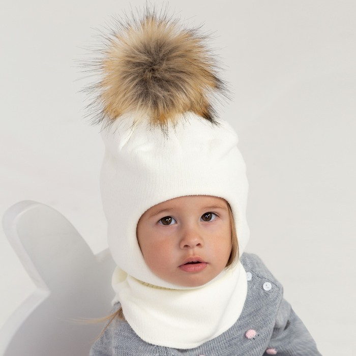Шапка-шлем для девочки, цвет молочный, размер 48-50