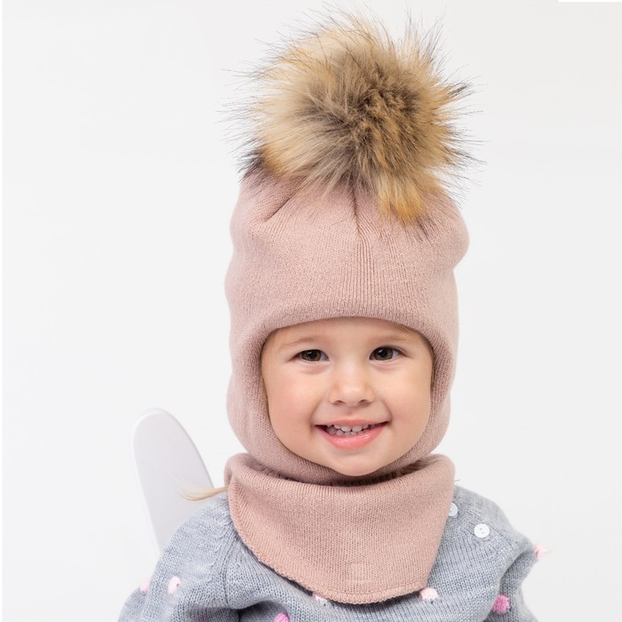 фото Шапка-шлем для девочки, цвет пудра, размер 48-50 mikiviki