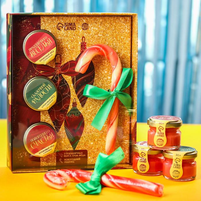 фото Подарочный набор «с новым годом»: крем-мёд (3 шт. x 30 г.), леденец-трость (30 г.) фабрика счастья