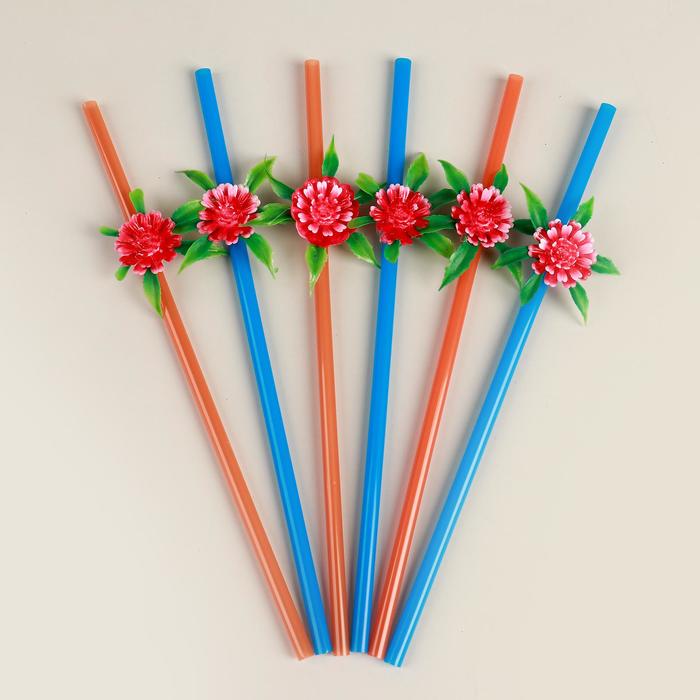 Трубочки для коктейля «Красный цветок», набор 6 шт., цвет МИКС