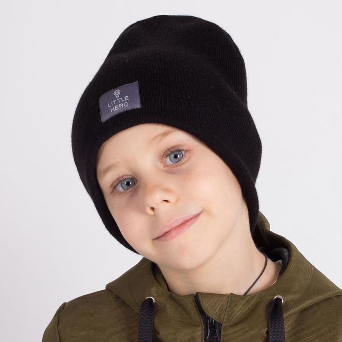 фото Двухслойная шапка для мальчика, цвет черный, размер 54-58 hoh loon