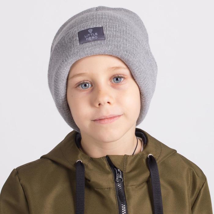 фото Двухслойная шапка для мальчика, цвет серый, размер 54-58 hoh loon