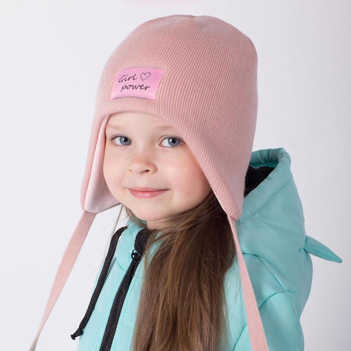фото Двухслойная шапка для девочки, цвет пудра, размер 42-46 hoh loon