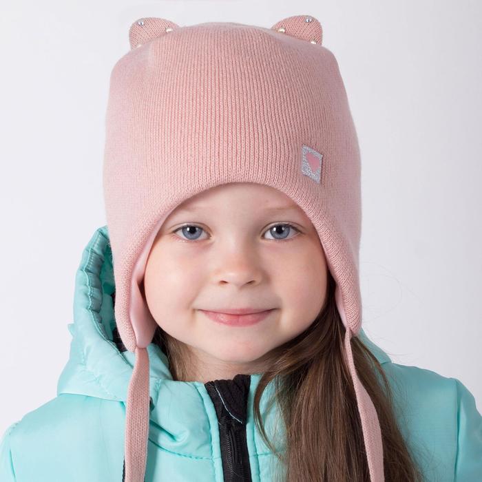 фото Двухслойная шапка для девочки, цвет пудра, размер 42-46 hoh loon