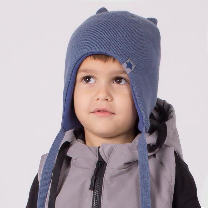 фото Шапка с завязками для мальчика, цвет индиго, размер 42-46 hoh loon