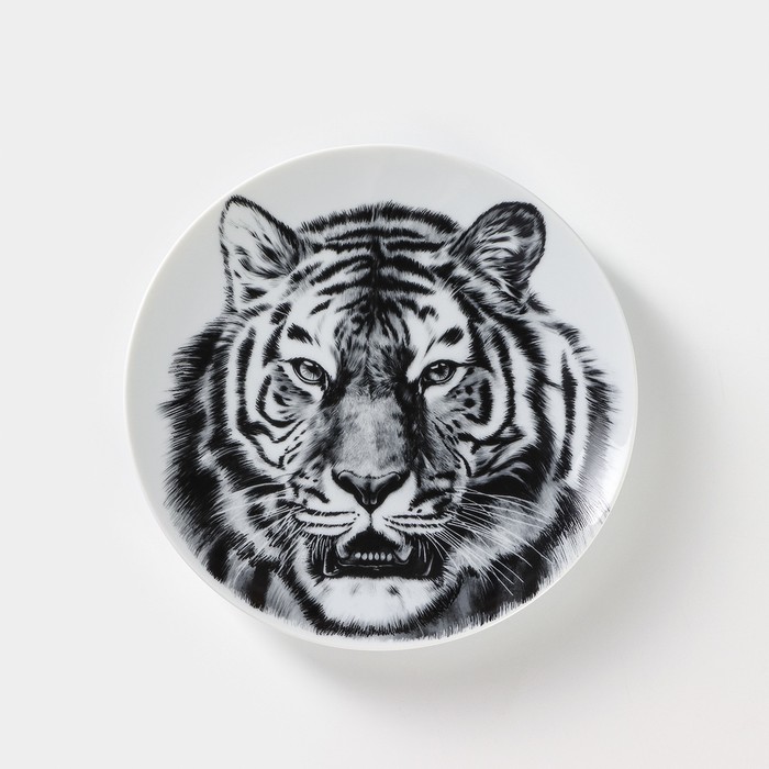 Тарелка фарфоровая «Тигр», d=20 см, белая тарелка фарфоровая идиллия d 20 см белая