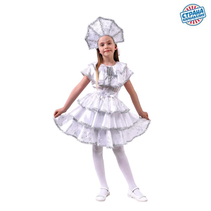 Карнавальный костюм «Снежинка с рисунком», платье, кокошник, рост 110-116 см