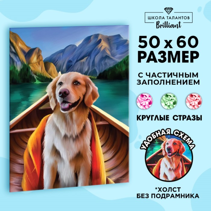 

Алмазная мозаика с частичным заполнением на холсте «Пёс в лодке», 50 x 60 см