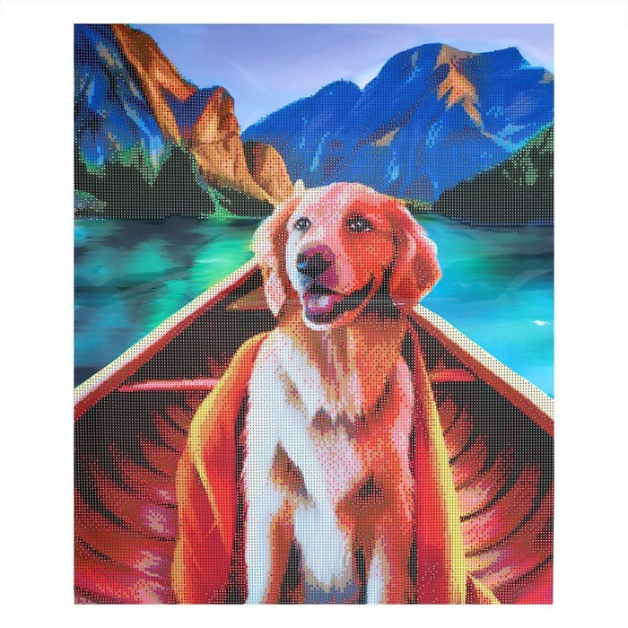 фото Алмазная мозаика с частичным заполнением «пёс в лодке» 50x60 см, холст, ёмкость школа талантов