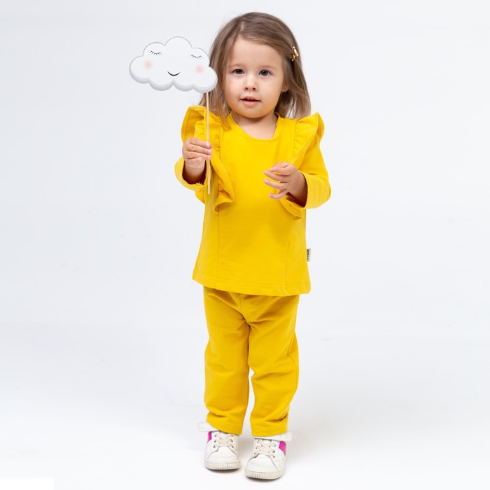фото Комплект для девочки (лонгслив, брюки), цвет горчичный, рост 86 см амелли