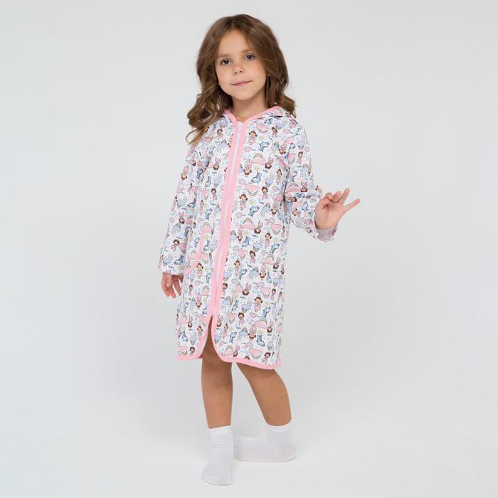 фото Халат детский, цвет белый/розовый, рост 110 см юниор текстиль