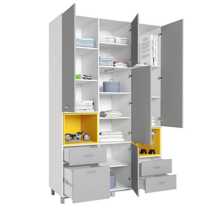 

Шкаф трехсекционный Polini kids Mirum 2335, цвет белый-серый/жёлтый