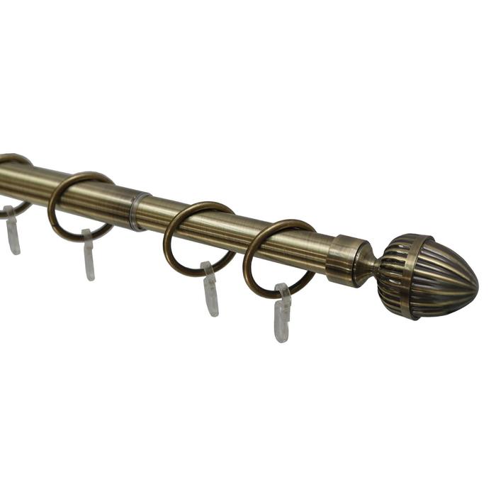 

Телескопический однорядный карниз, наконечник «Орех», цвет золото антик, d=16/19 мм, 160-320 см