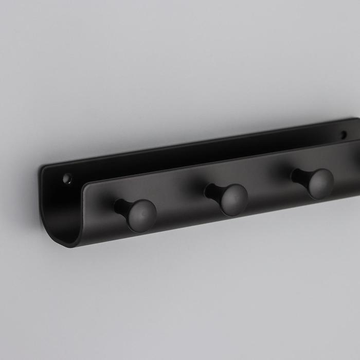 Вешалка на 4 крючка «Став», 22×4×3,5 см, цвет чёрный