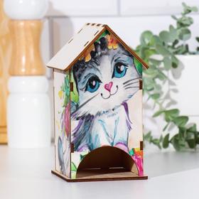 

Чайный домик "Серый котик" УФ- печать 9,5х 8,5 х 15,5 см
