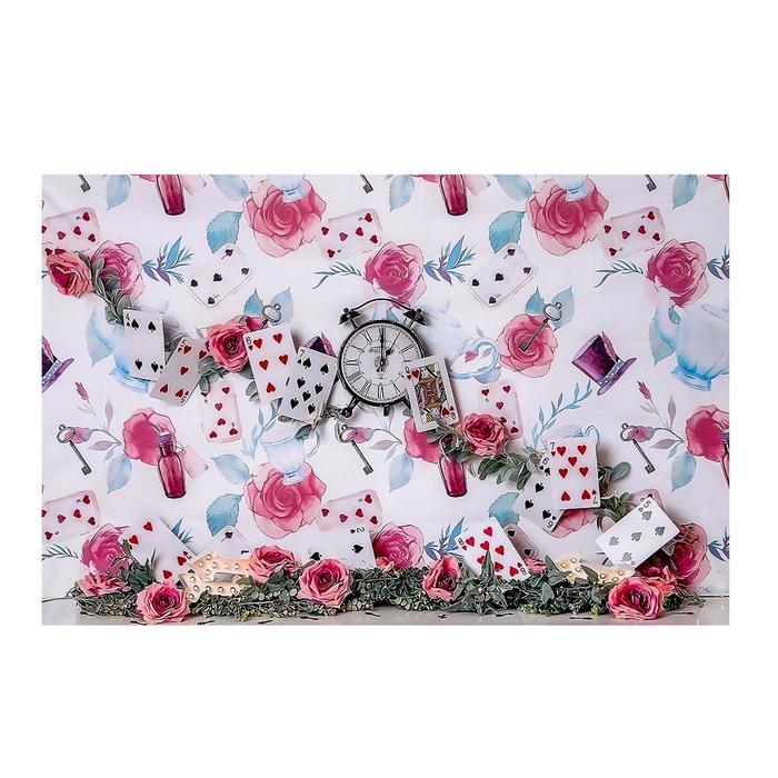 

Фотофон винил "Розы, карты и часы - Страна чудес" 120х80 см