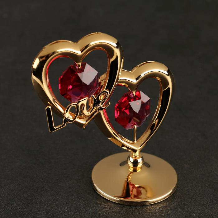 Сувенир «Сердца мини, с красным кристаллом aqua серебристая цепочка с кулоном с красным кристаллом