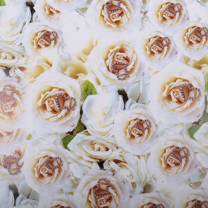 Бумага упаковочная "Белые розы с сердцем", 70 х 100 см