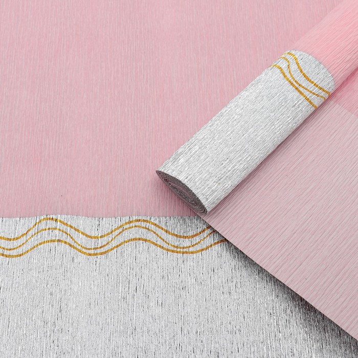Бумага креп, с серебряным верхом, цвет розовый, 0,5 х 2,5 м