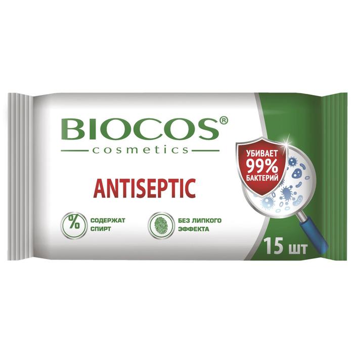 Влажные салфетки BioCos Антисептические, 15 шт. цена и фото