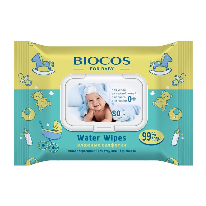 цена Влажные салфетки BioCos детские Water Wipes, с клапаном, 80 шт