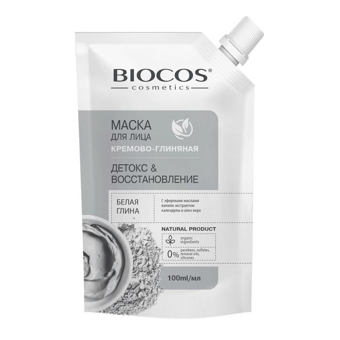 Маска для лица BioCos на основе белой глины, Детокс и Восстановление в дойпаке, 100 мл маска для лица biocos маска для лица на основе белой глины детокс и восстановление в дойпаке