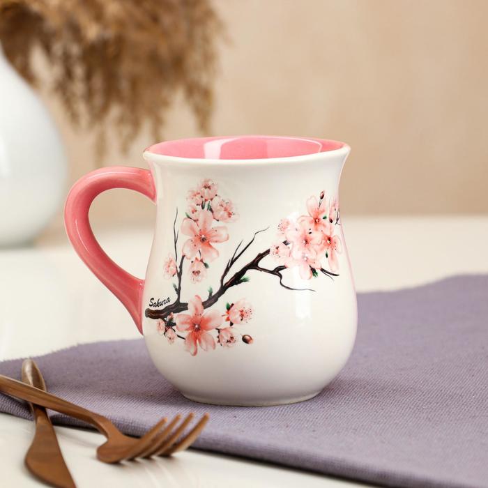 фото Кружка "тюльпан", розовая сакура, 0,4 л керамика ручной работы