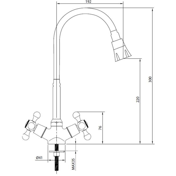 

Смеситель для кухни Juguni Parus, двухвентильный, с гибким изливом, цвет хром