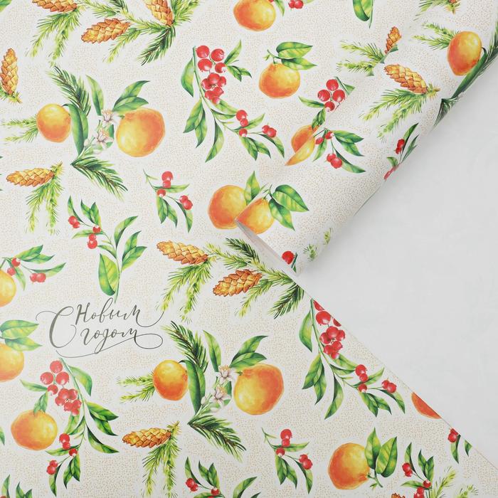 Бумага упаковочная глянцевая «Мандарины с ягодами», 70 х 100 см бумага упаковочная глянцевая двухсторонняя мандарины 70 × 100 см