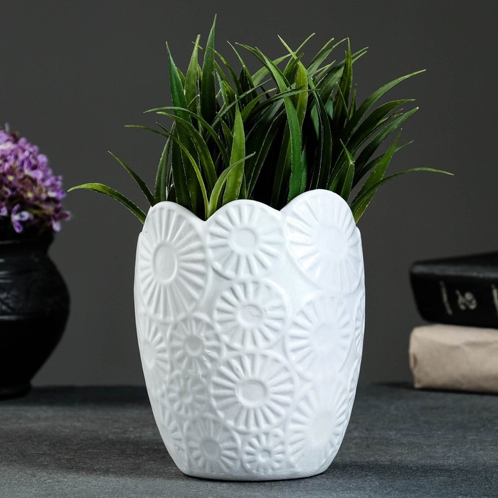 Фигурное кашпо-ваза «Цветы», 0,7л/ 14х9см белое кашпо ваза лилит белое 26х19х15 см