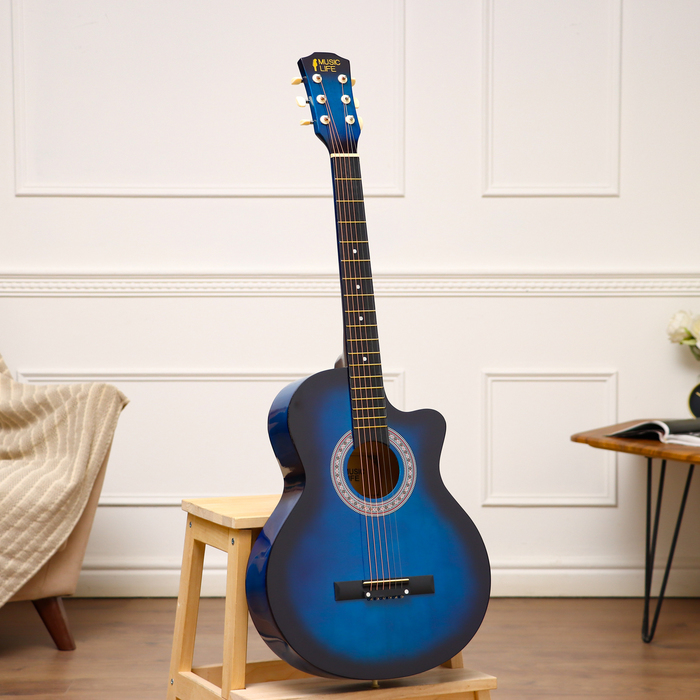 Гитара акустическая Music Life QD-H38Q-J, синяя, 97 см с вырезом гитара акустическая music life qd h38q j бежевая 97 см с вырезом