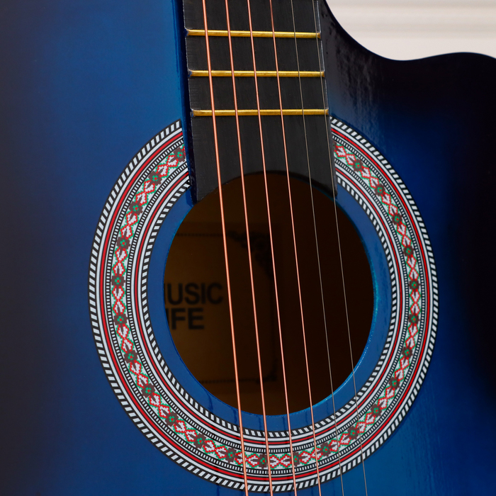 Гитара акустическая, цвет синий, 97см, с вырезом
