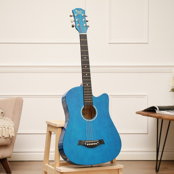 Гитара акустическая, цвет синий, 97см, с вырезом гитара акустическая цвет бежевый 97см с вырезом