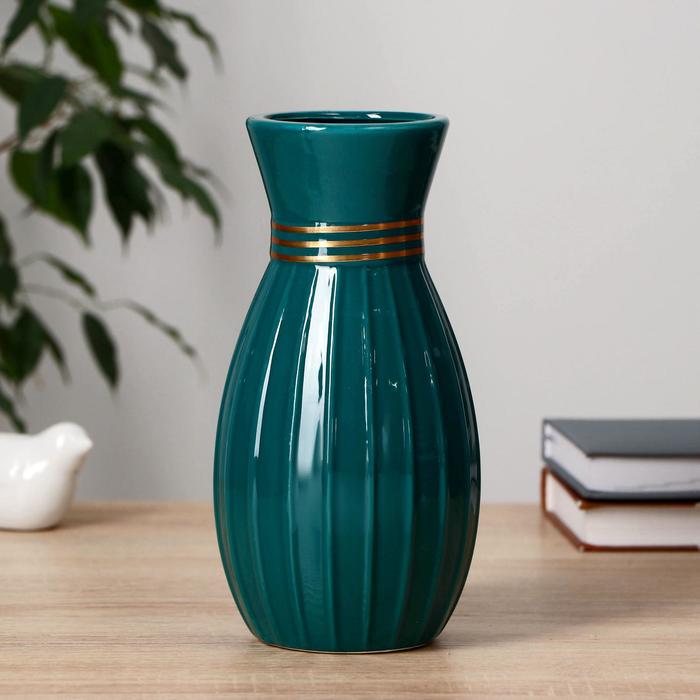 Ваза керамика настольнаяГлория d-8,5 см, 11х22 см, зелёный ваза керамика настольная лаладж d 6 5 см 23х9 см зелёный