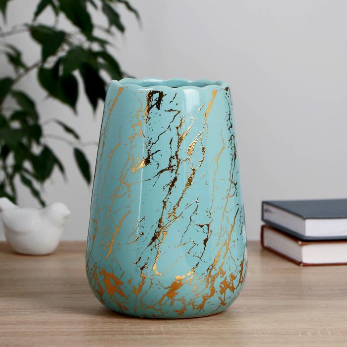 Ваза керамика настольная Амалия d-10см 14х20 см, голубой ваза керамика настольная аббей d 10см h 17 5 см зелёный