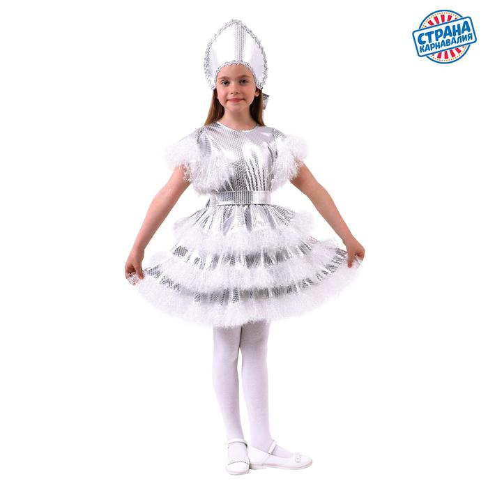 Карнавальный костюм «Снежинка», платье с рисунком пайеток, кокошник, рост 98-104 см
