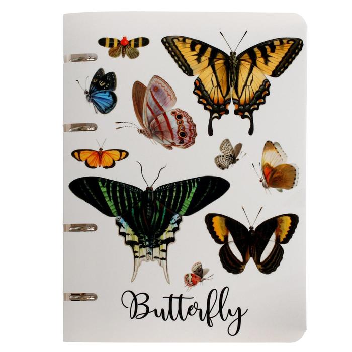 фото Тетрадь на 4-х кольцах а5, 80 листов в клетку butterfly, пластиковая обложка, блок офсет полиграф принт