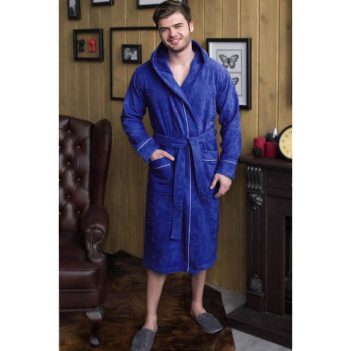 Халат махровый мужской, размер 58, цвет синий цена и фото