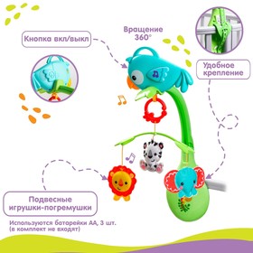 Мобиль музыкальный «Тропический лес. Попугайчик», 3 игр., на батарейках, съемный муз.блок от Сима-ленд