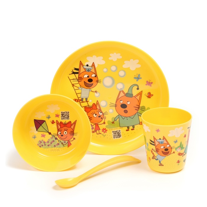 Набор детской посуды ТРИ КОТА «Обучайка», (тарелка, миска, стакан, ложка) набор детской посуды три кота от roxy kids