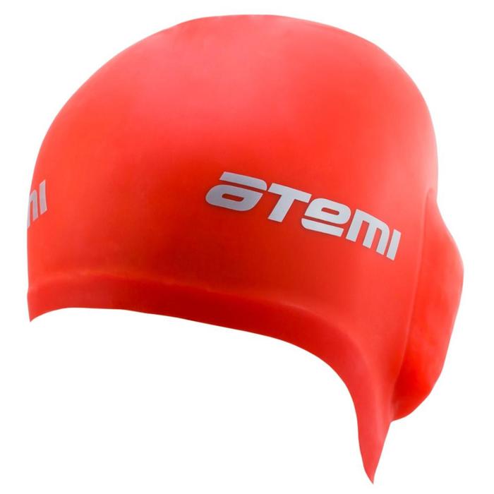 Шапочка для плавания Atemi EC102, силикон c «ушами», цвет красный