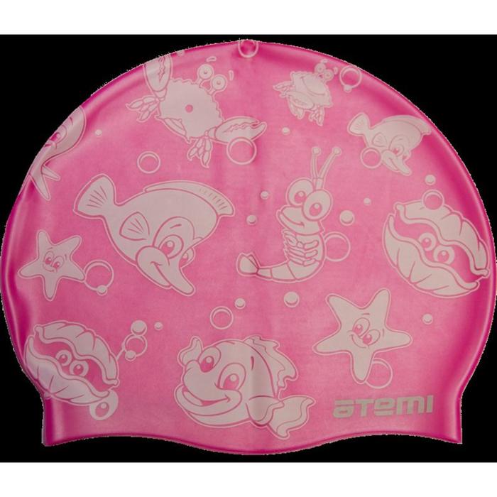 фото Шапочка для плавания atemi psc309, детская, силикон, розовая «морская фауна»