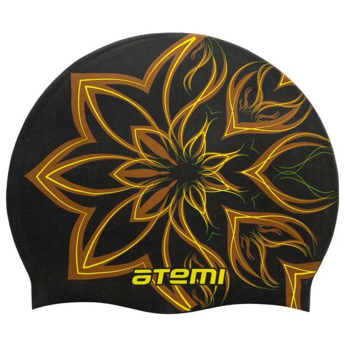 фото Шапочка для плавания atemi psc418, силикон, чёрный «огненный цветок»
