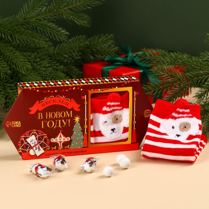 фото Подарочный набор «веселья в новом году»: конфеты 120 г., носки размер: 35–42 фабрика счастья