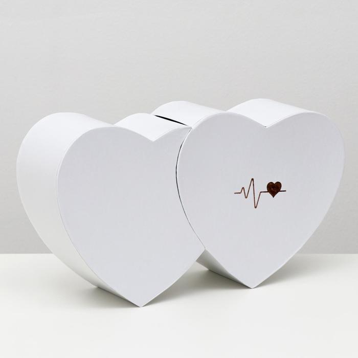 Коробка подарочная, белая "2 сердца", 37x19x9.5 см