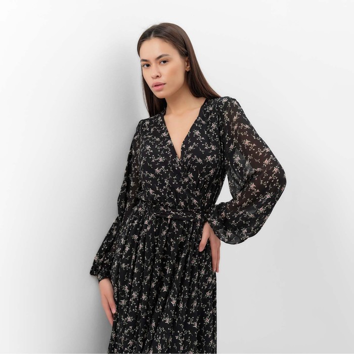 фото Платье женское с поясом mist миди, размер 46, чёрный