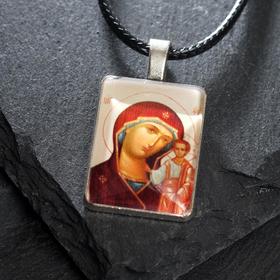 

Нательная икона "Пресвятая Богородица Казанская" на шнурке, цвет красный в серебре