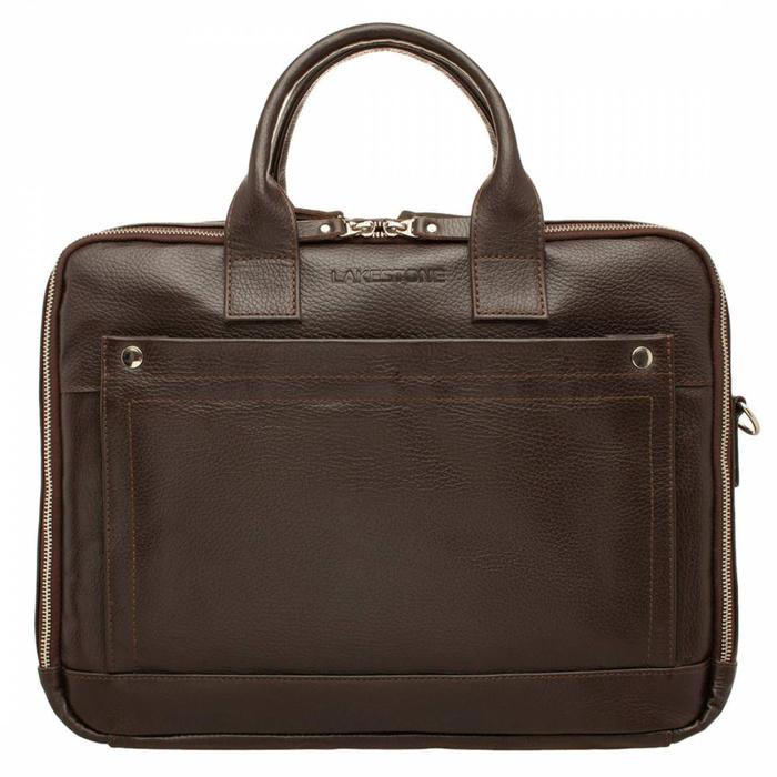 фото Сумка деловая, 3 отдела на молниях, наружный карман, крепление на чемодан, цвет коричневый lakestone