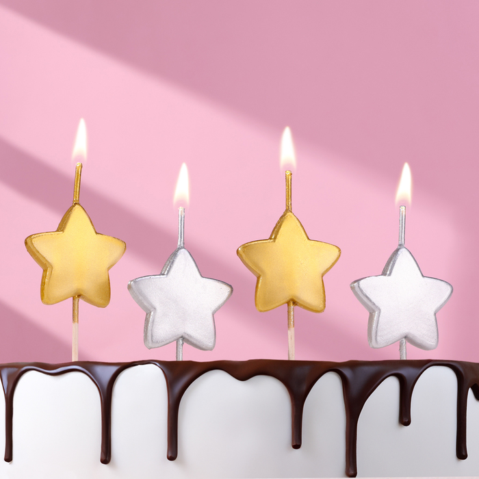 Свечи в торт на шпажках Звезды, 2,6 см, 25 гр, набор 4 шт свечи для торта на шпажках сердечки баба яга 2 6 см 25 гр набор 4 шт