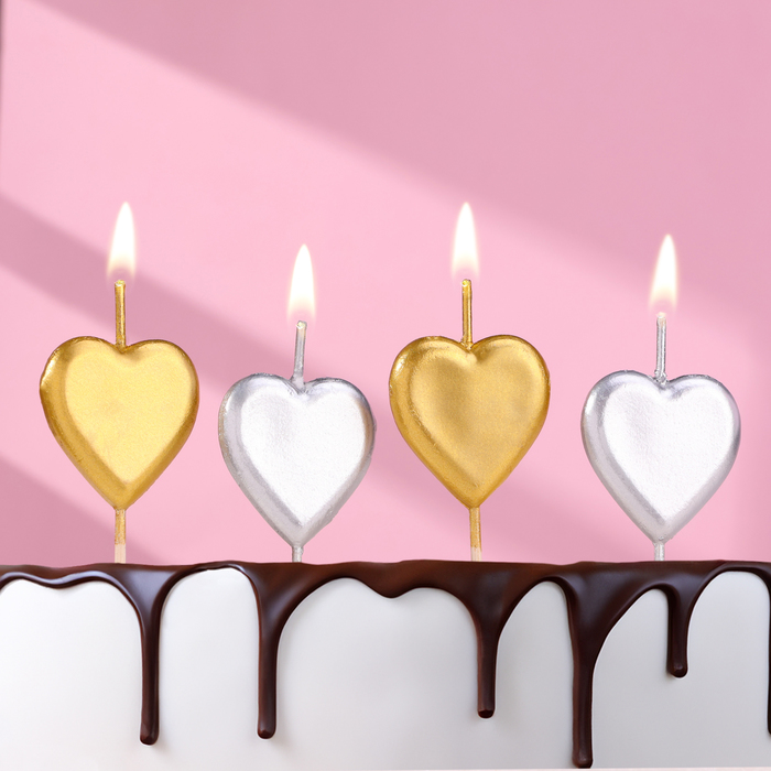 Набор свечей для торта на шпажках Сердечки, 2,6 см, 25 гр, 4 шт свечи в торт на шпажках сердечки для красотки 2 6 см 25 гр набор 4 шт